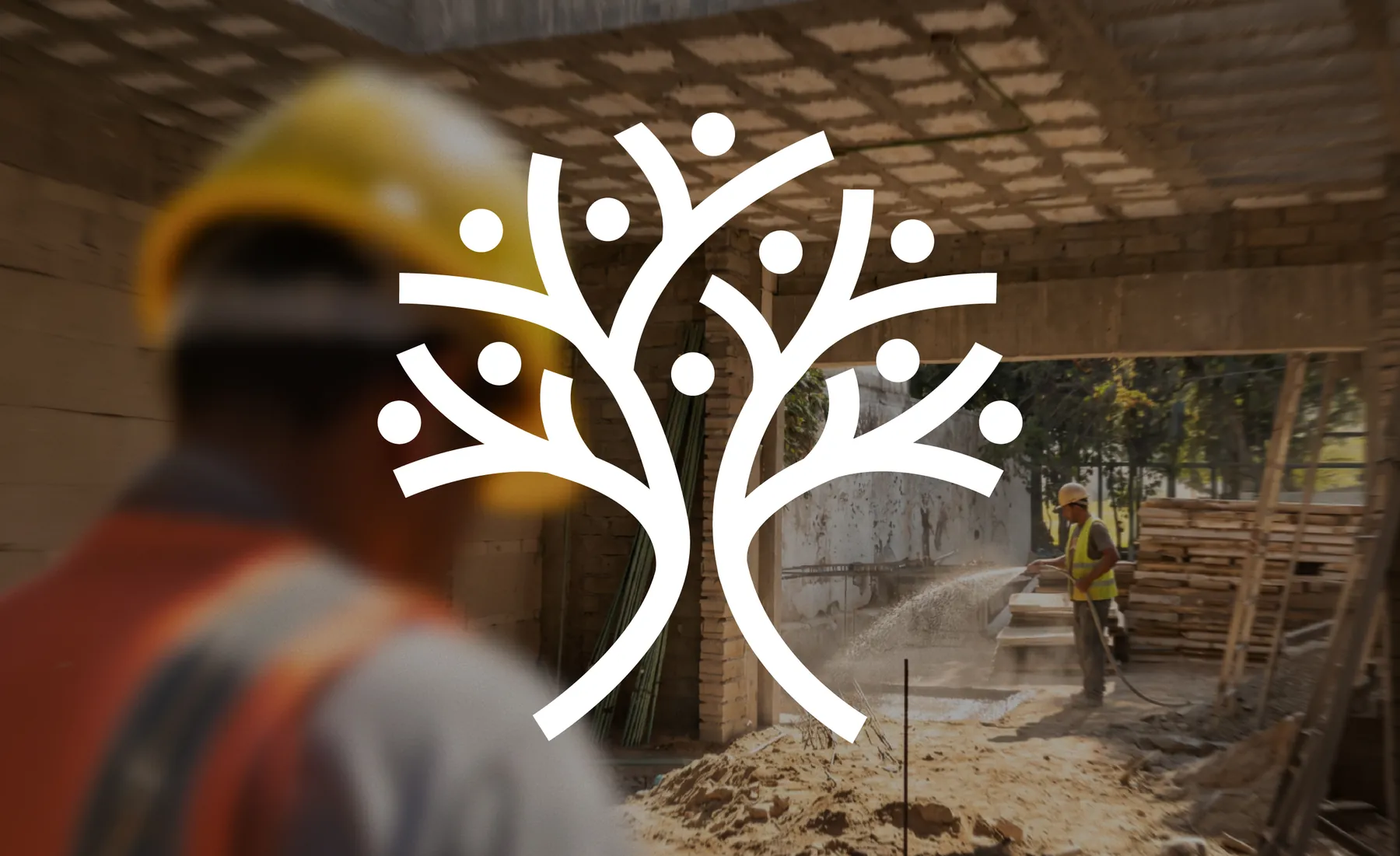 Logo de Árbol sobre una obra en construcción