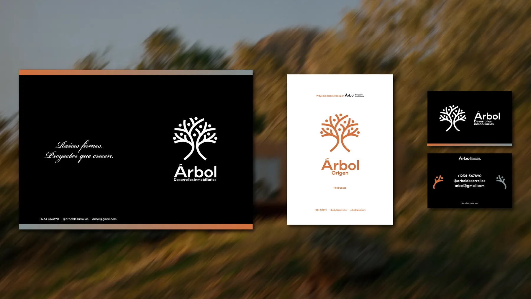 Papelería de Árbol: hoja, tarjetas y carpeta