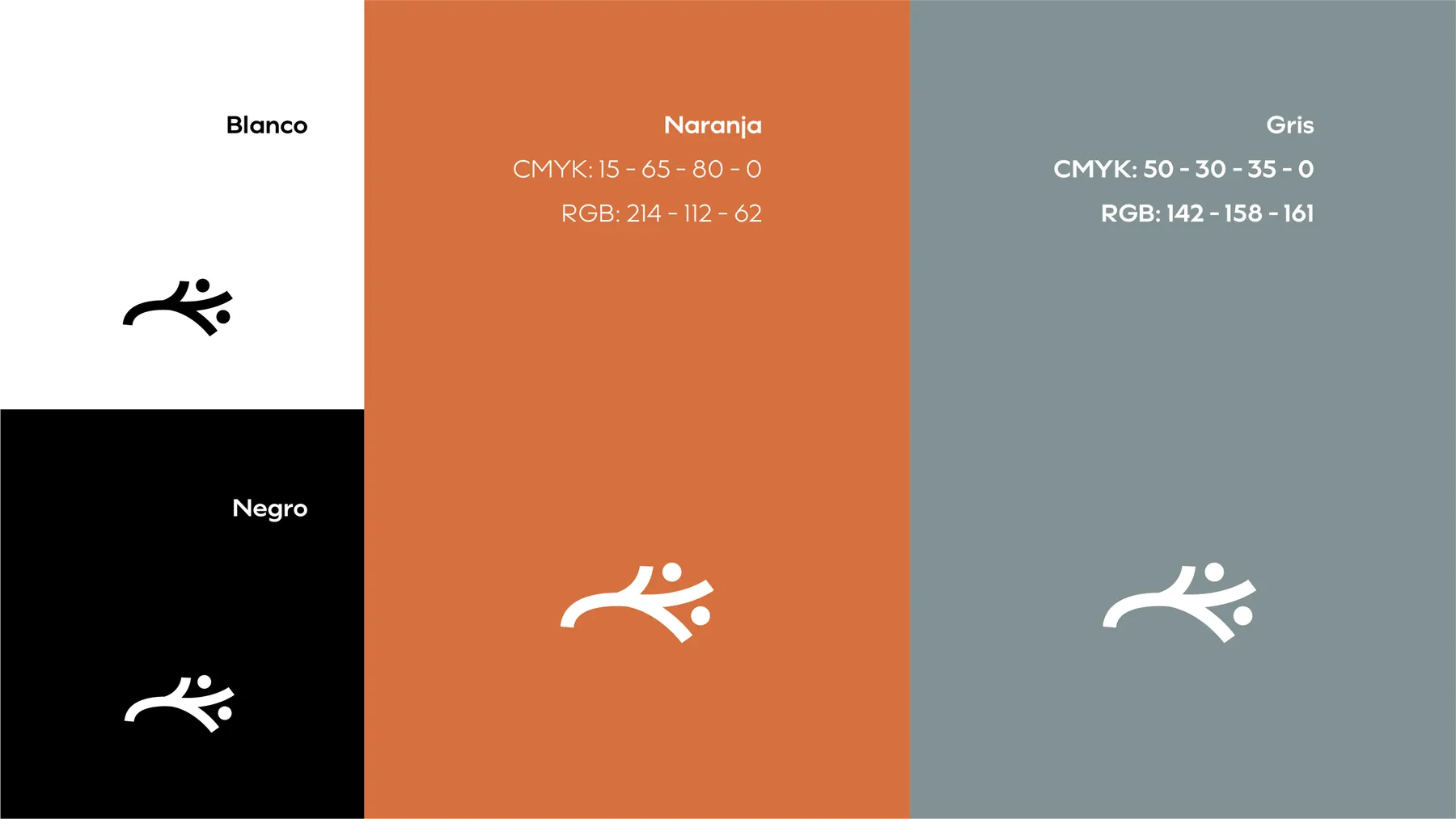 Paleta de color: blanco, negro, naranja y gris